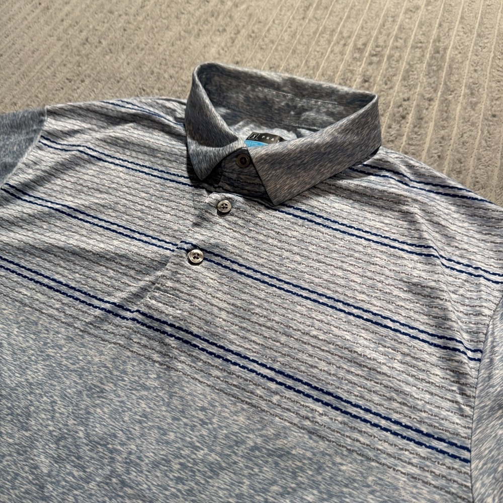 PGA Tour Polo Shirt Mens Medium Blue Airflux Driflux Performance Stretch Golf
